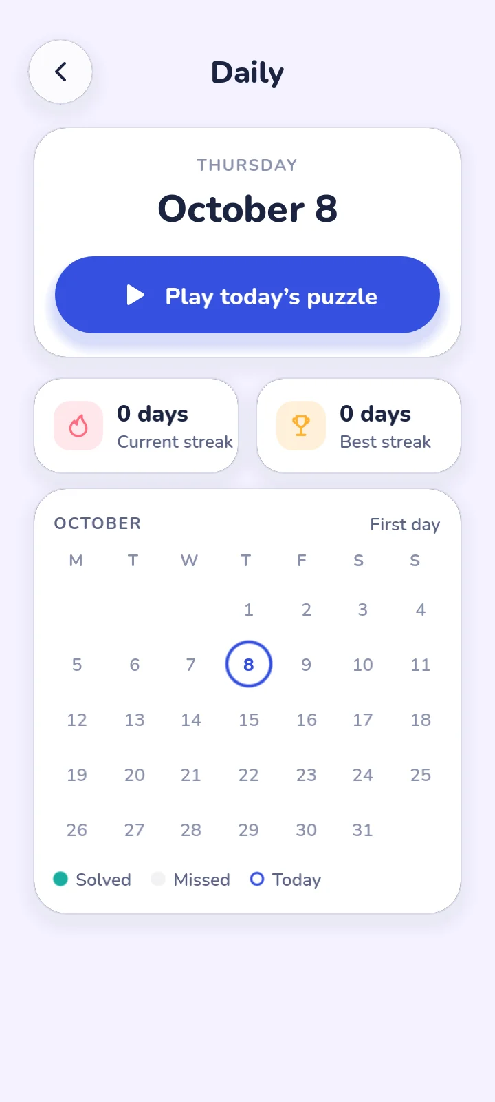 A daily puzzle screen